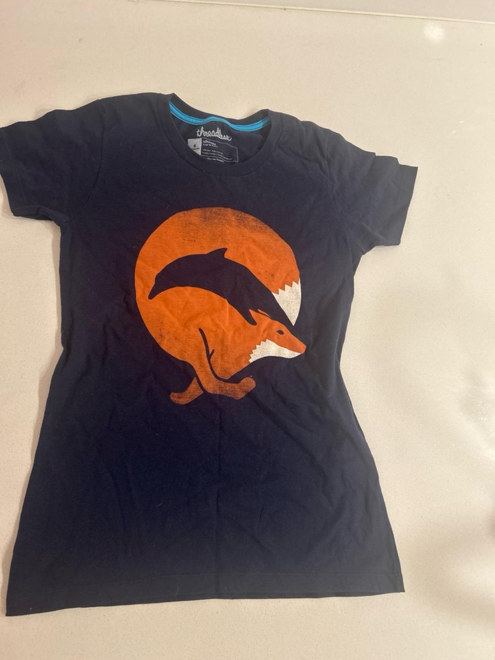 Threadless Navy Blue Tee with Orange Fox Graphic